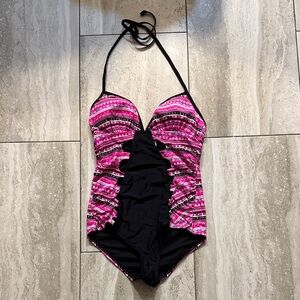 Pink and Black One Piece Swimsuit